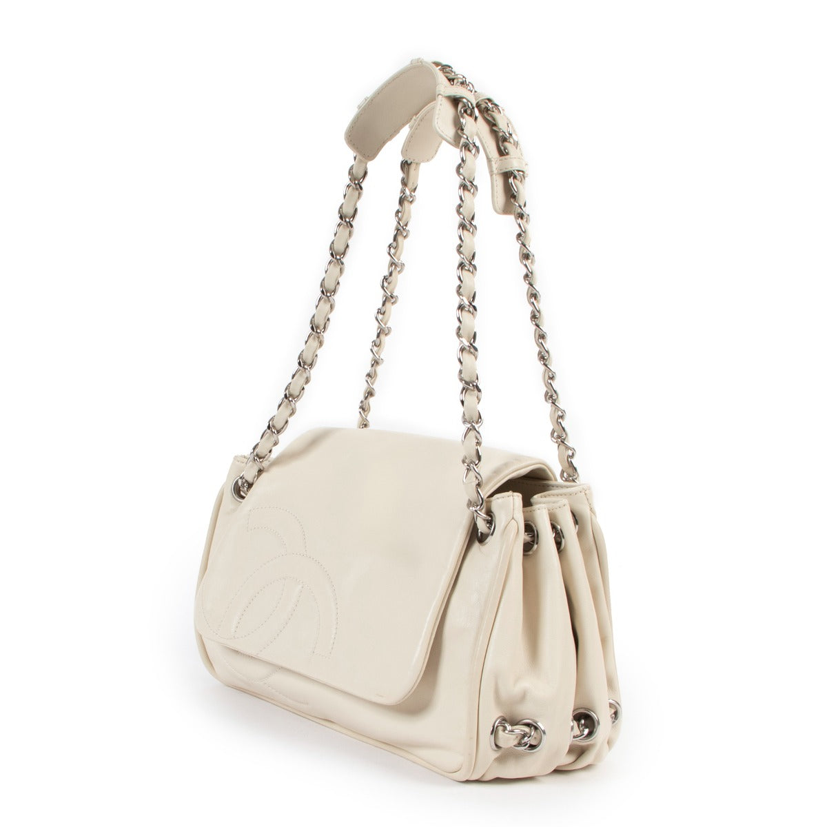 shop online authentic second hand luxury designer Chanel Cream White CC Accordion Flap Bag at Labellov