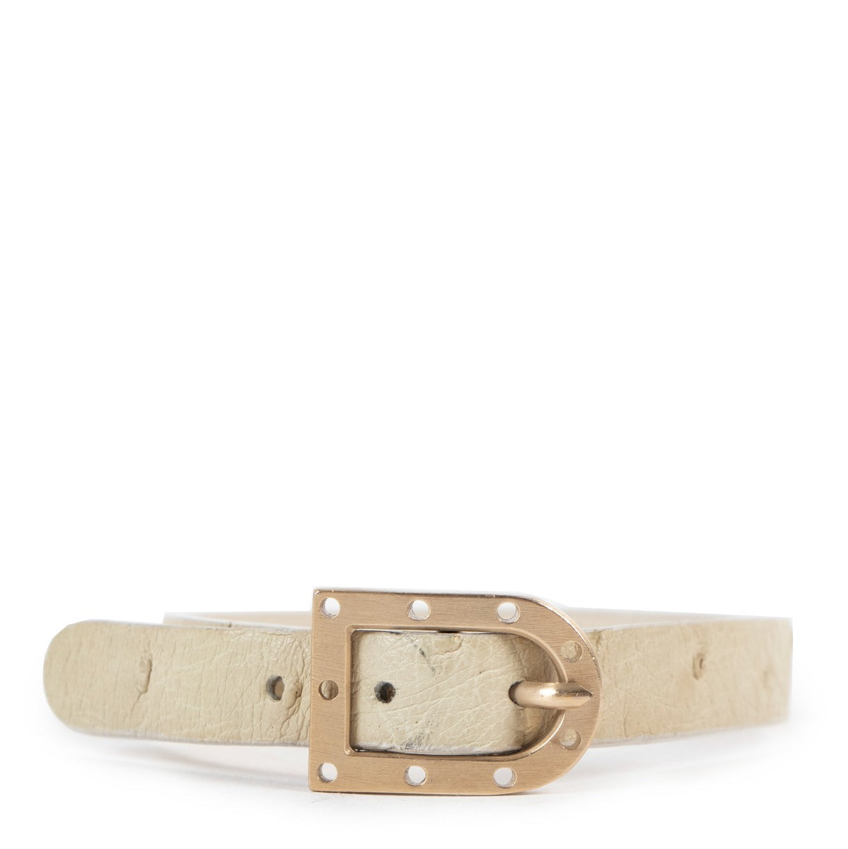 Delvaux Nude Ostrich Leather D Buckle Bracelet