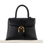 Delveaux Brillant MM Black Leather Top Handle Bag