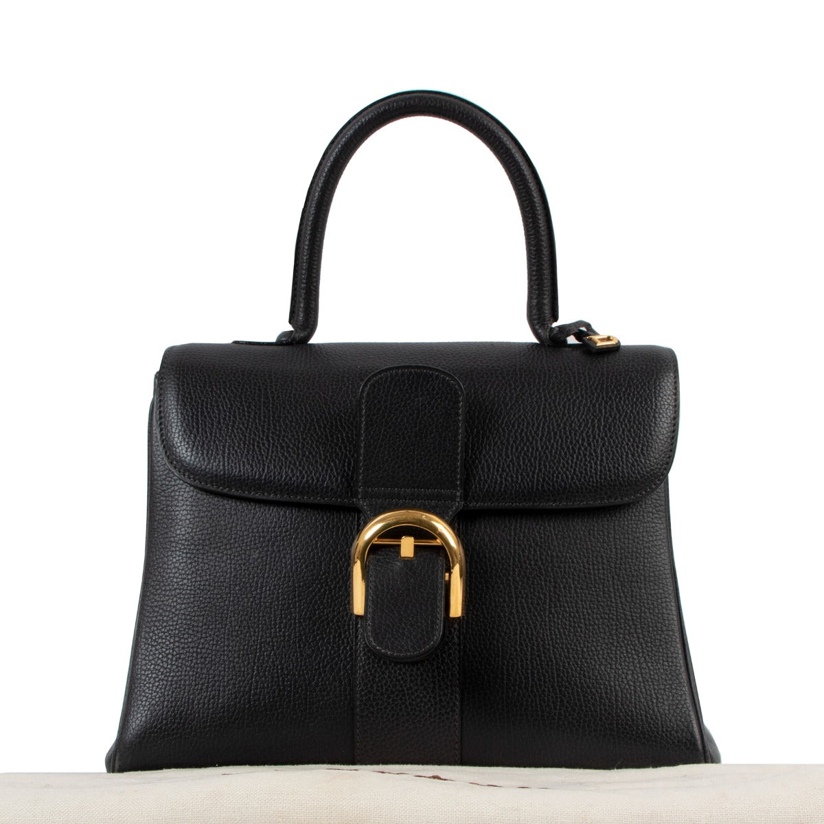 Delveaux Brillant MM Black Leather Top Handle Bag