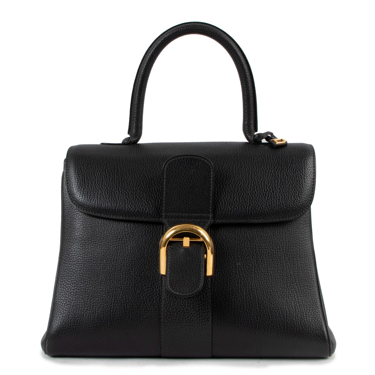 Delveaux Brillant MM Black Leather Top Handle Bag