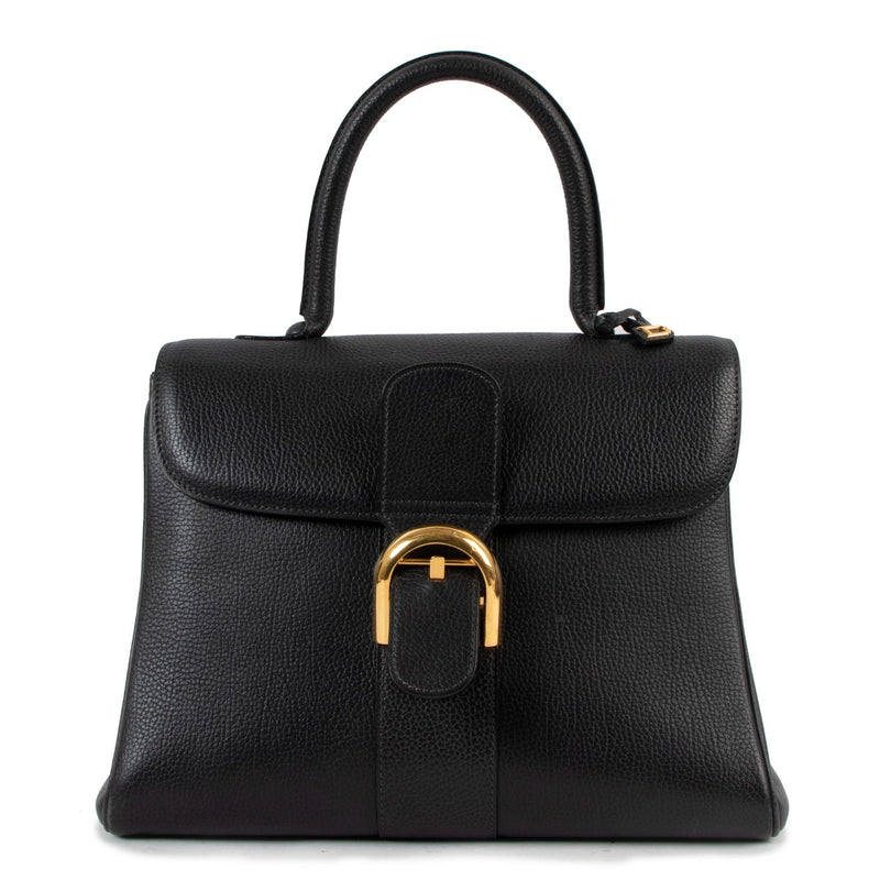 Delveaux Brillant MM Black Leather Top Handle Bag