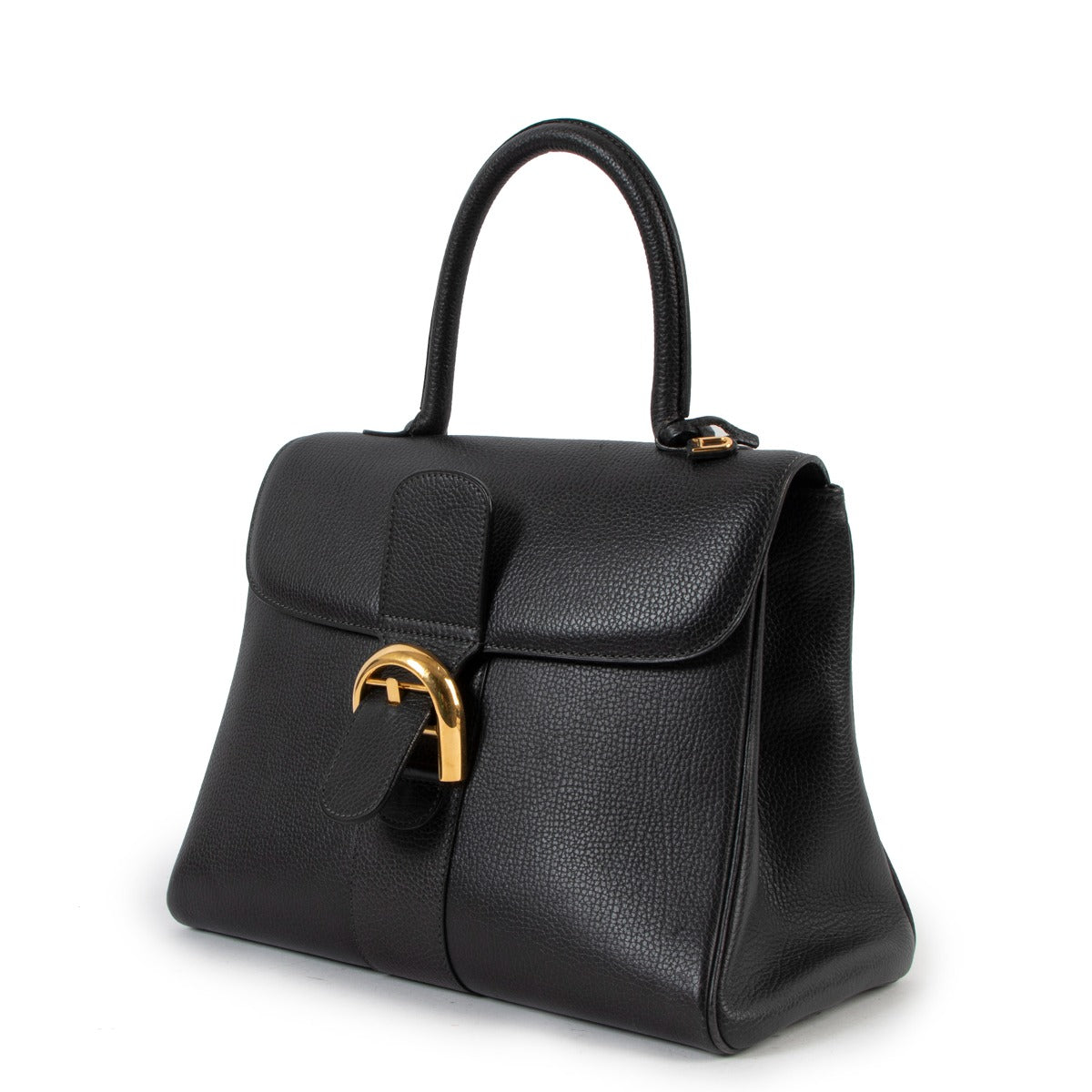 Delveaux Brillant MM Black Leather Top Handle Bag