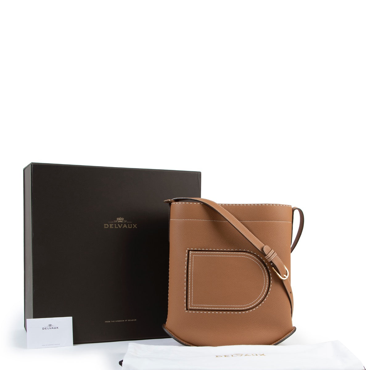 Shop safe online at Labellov in Antwerp this 100% authentic second hand Delvaux Cognac Pin Surpiqué GM Shoulder Bag