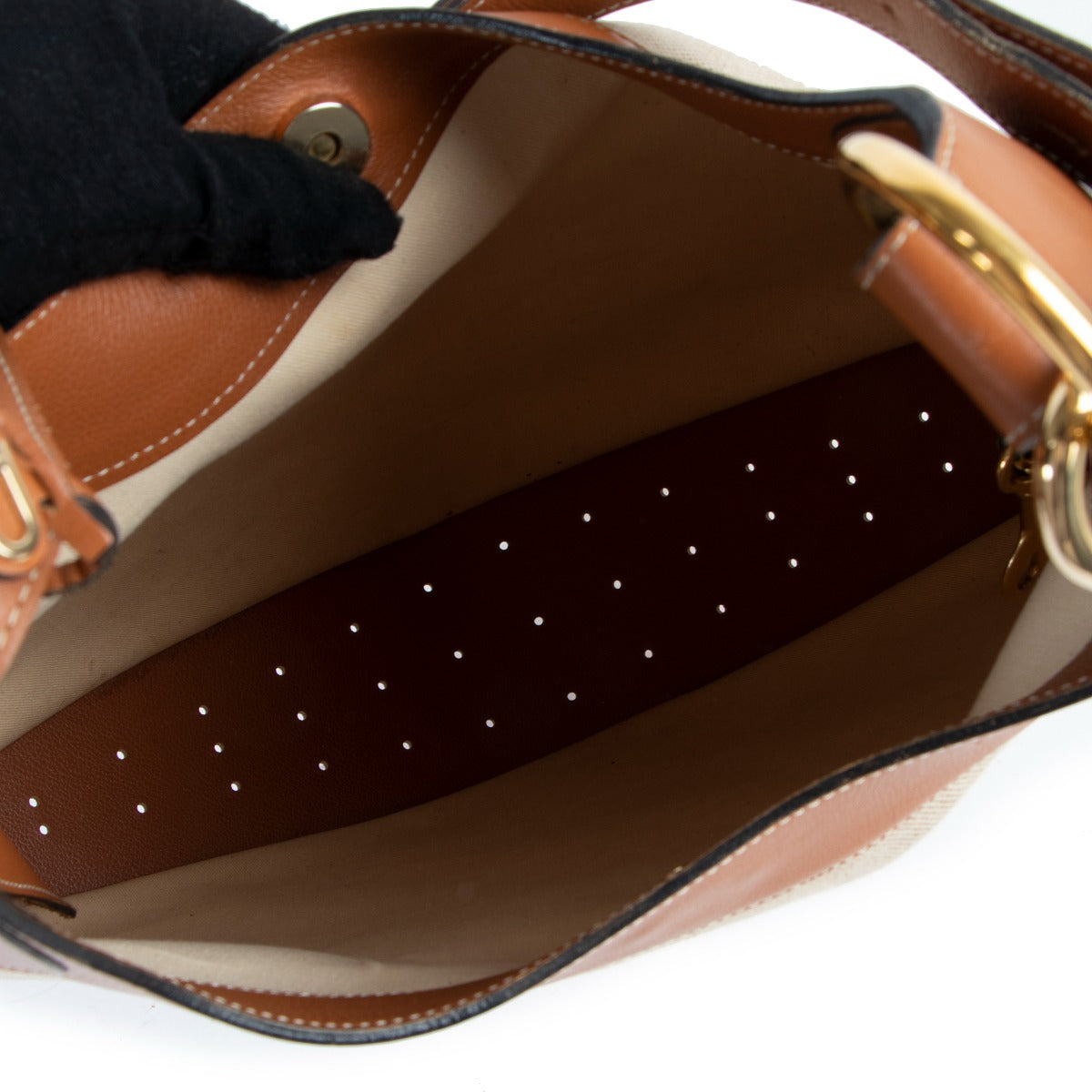 Delvaux Satan Beige Canvas Shoulder Bag