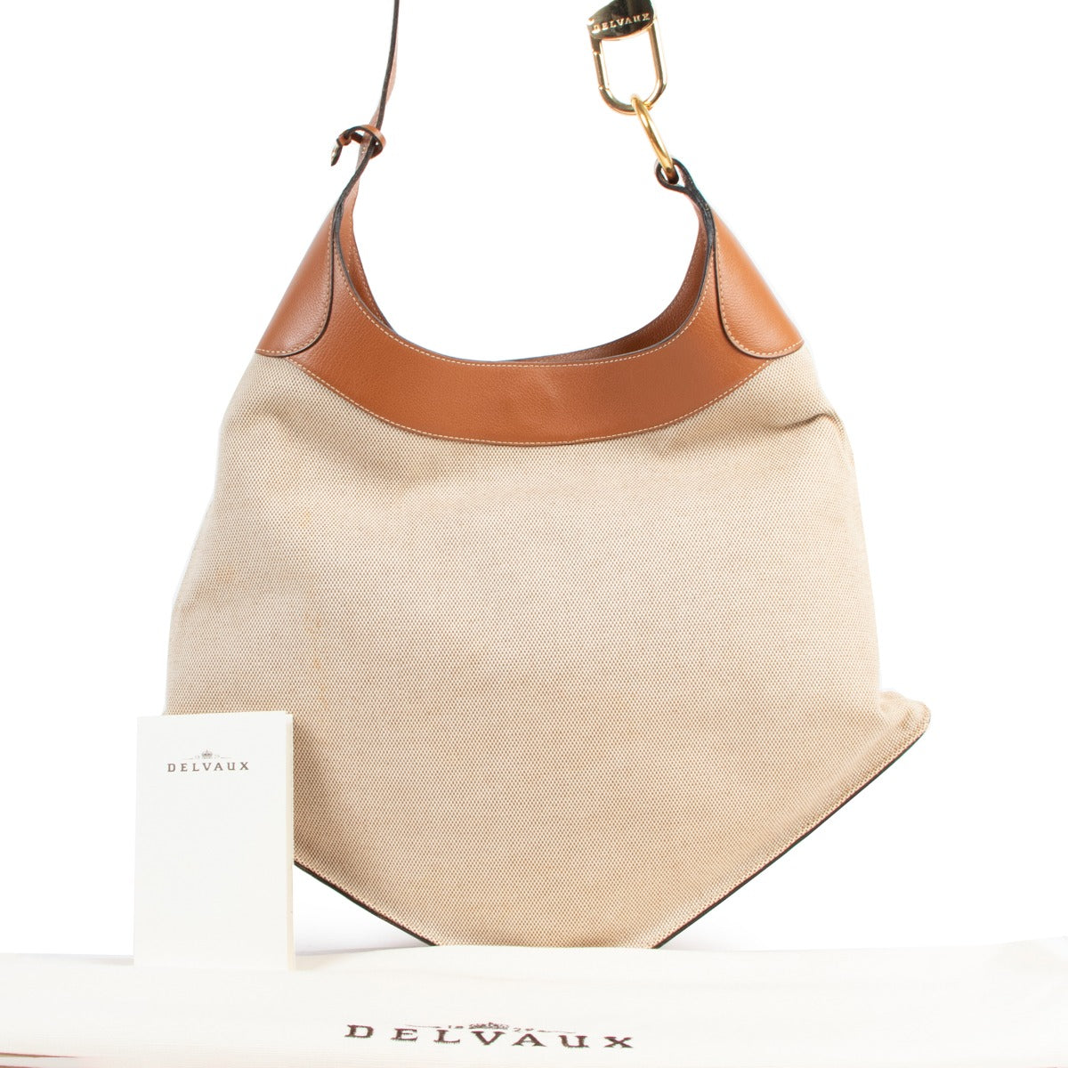 Delvaux Satan Beige Canvas Shoulder Bag