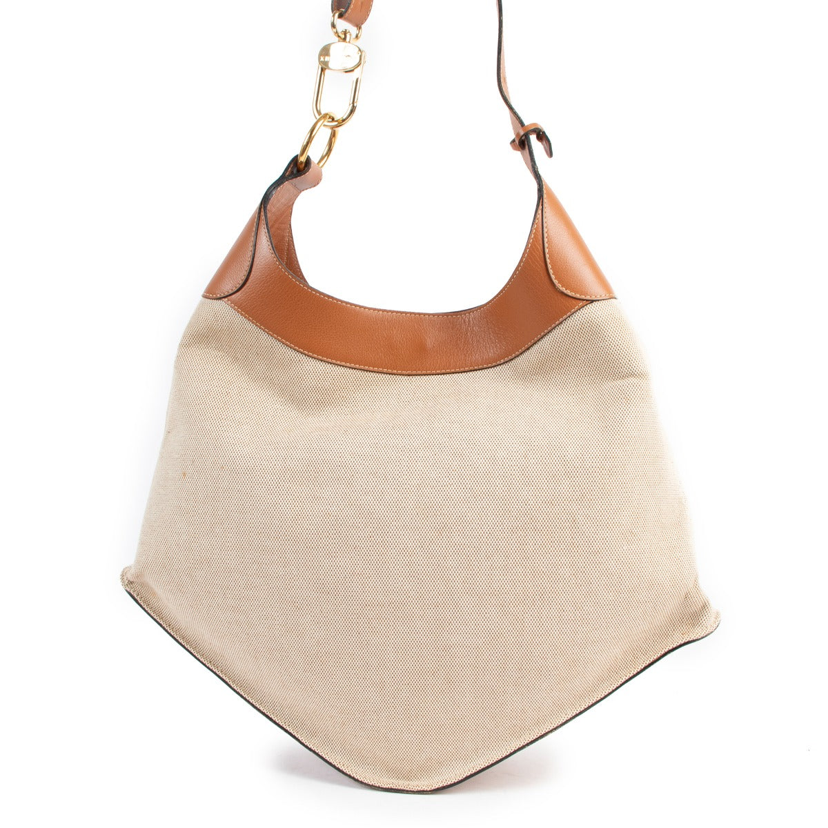 Delvaux Satan Beige Canvas Shoulder Bag