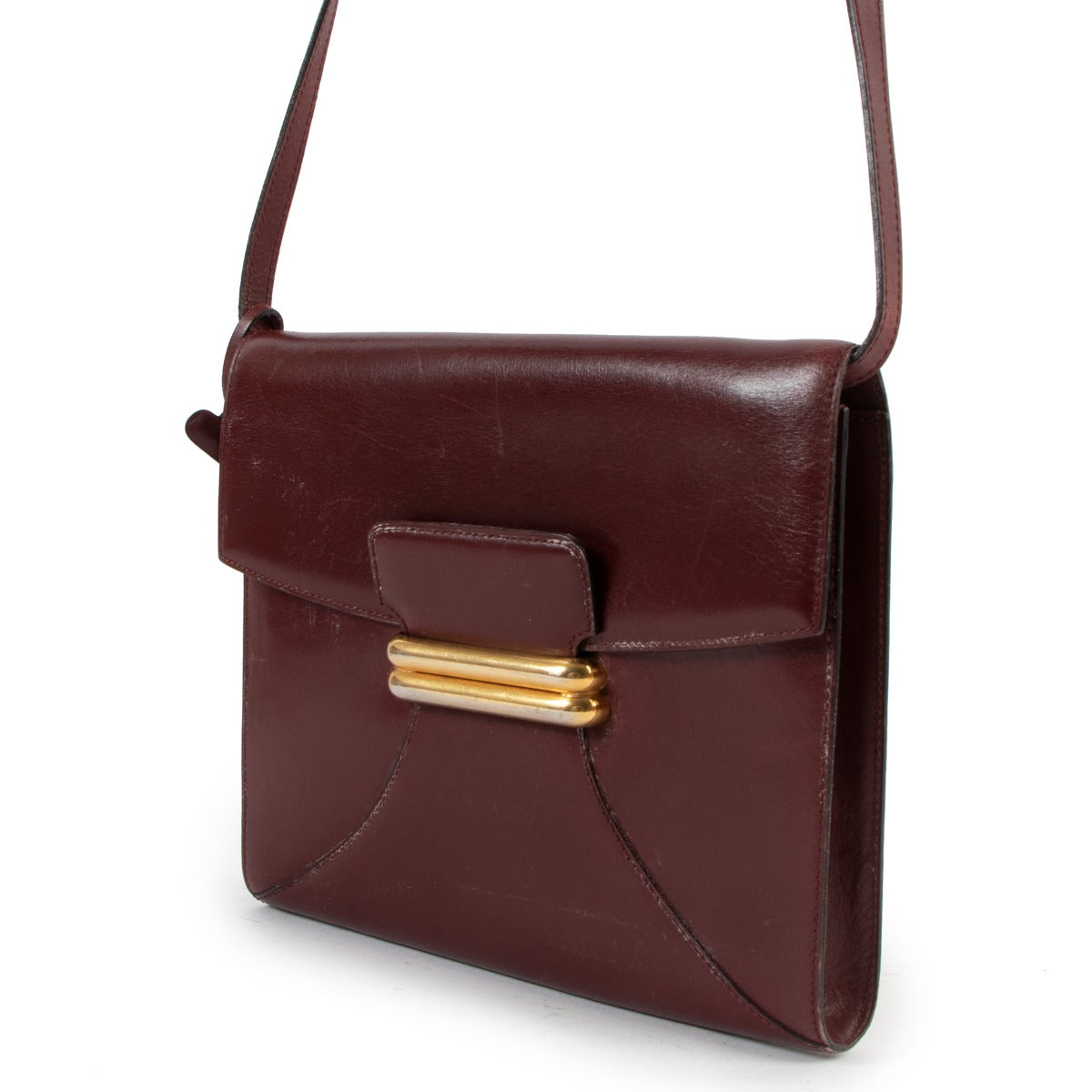 Delvaux Burgundy Leather Vintage Crossbody Bag