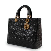 Christian Dior Black Large Lady Dior Cannage Lambskin Bag