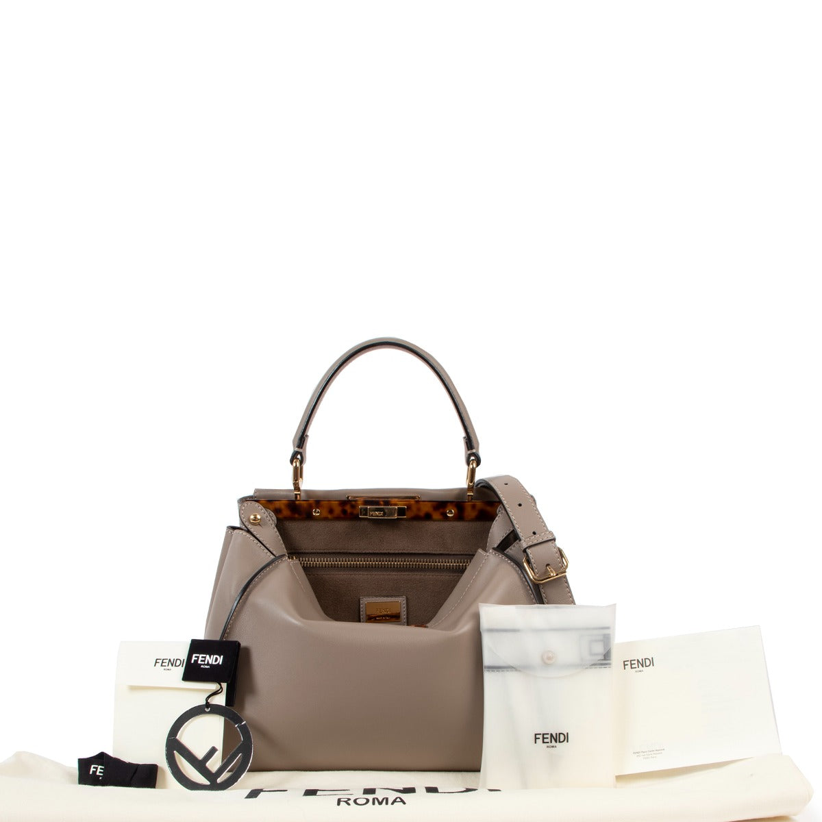 shop second hand Fendi Peekaboo Medium Dove Grey Handbag at labellv.com