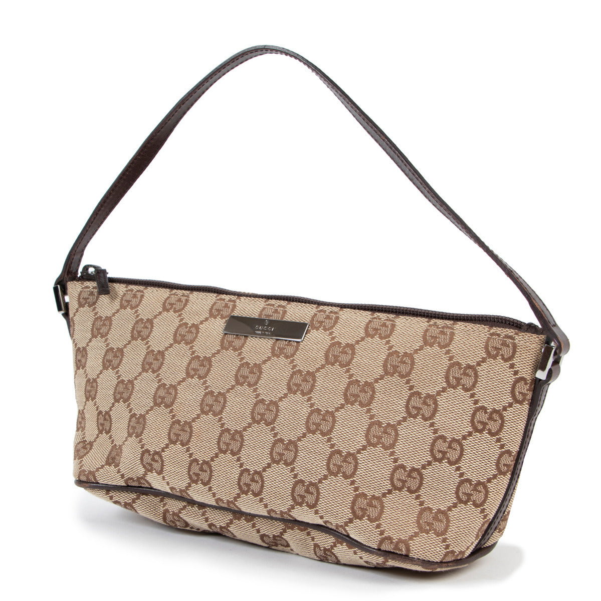 Sac à bandoulière Gucci Boat Baguette en toile monogramme marron