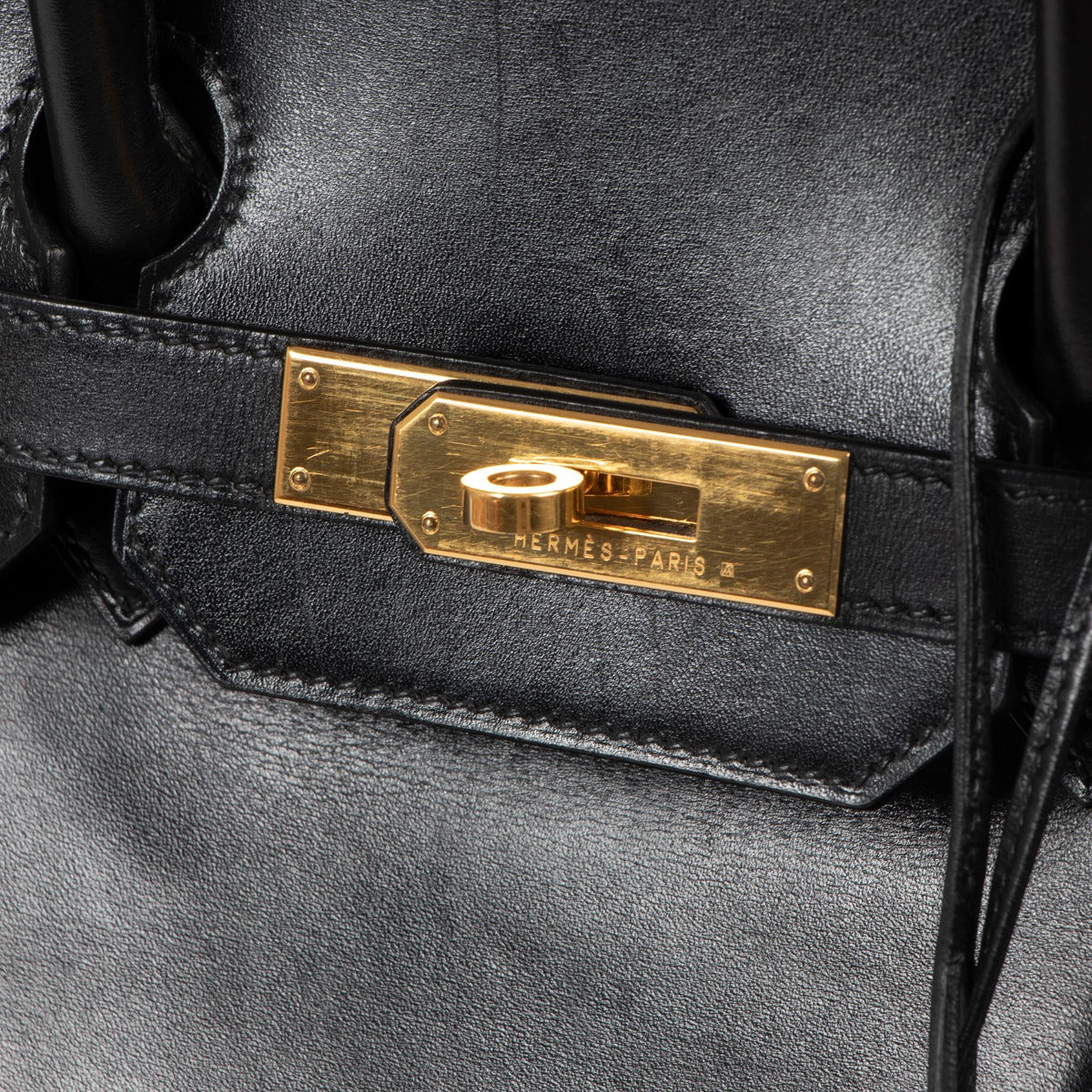 Hermès Birkin 35 Black Box Gold Hardware Logo Engraving