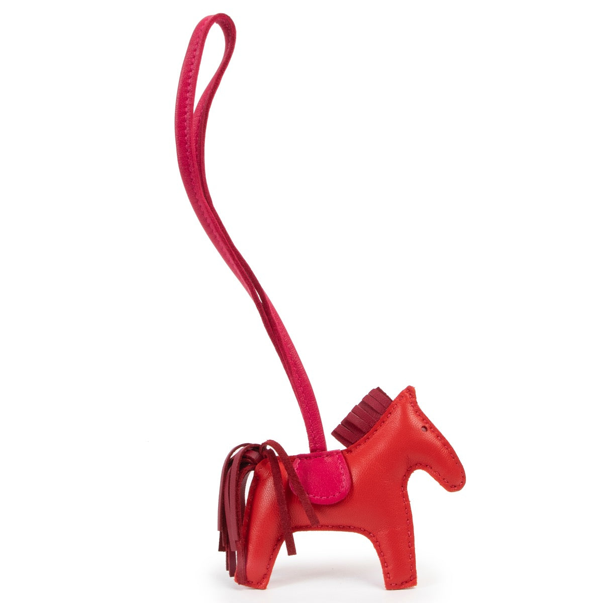 Shop safe online at Labellov in Antwerp this 100% authentic second hand Hermès Red Lambskin Rodeo Horse Bag Charm