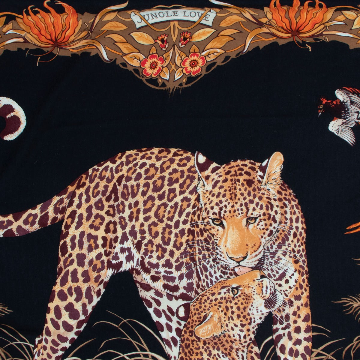 Hermès Black 'Jungle Love' Cashmere 140 Scarf