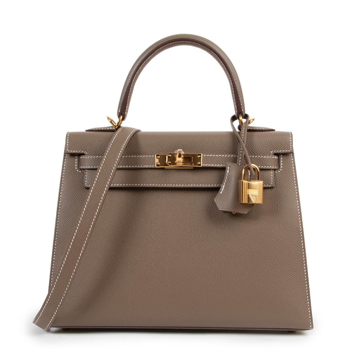 Hermès Kelly Sellier 25 Etoupe Epsom Gold Hardware