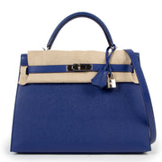 Hermès Kelly 32 Sellier Bleu Electrique Epsom Palladium Hardware