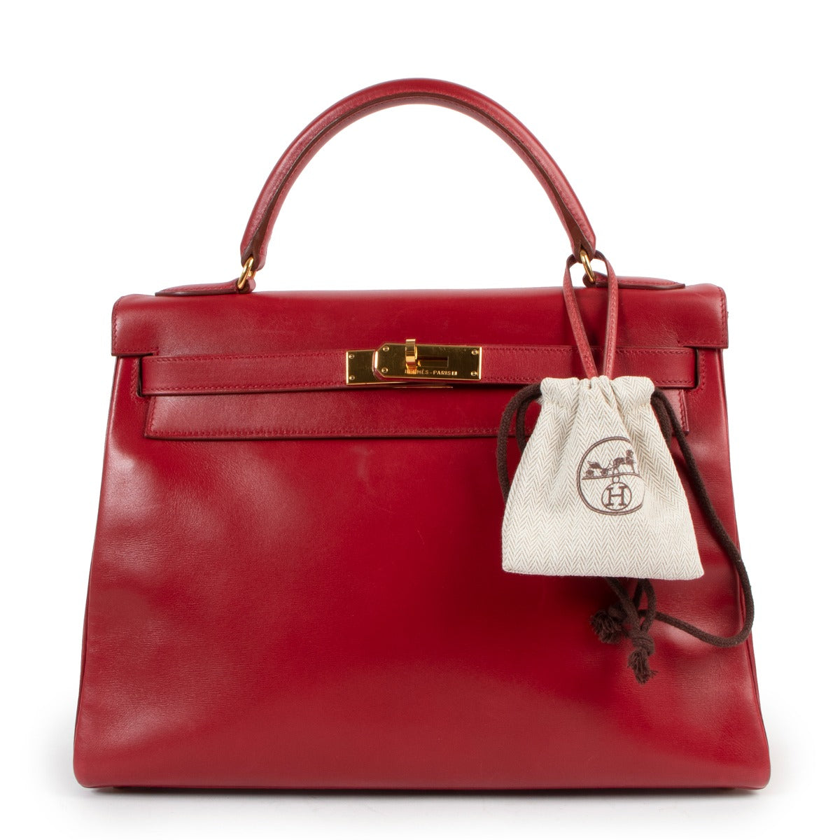 Hermès Vintage Kelly 32 Rouge Vif Tadelakt Gold Hardware