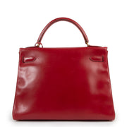 Hermès Vintage Kelly 32 Rouge Vif Tadelakt Gold Hardware