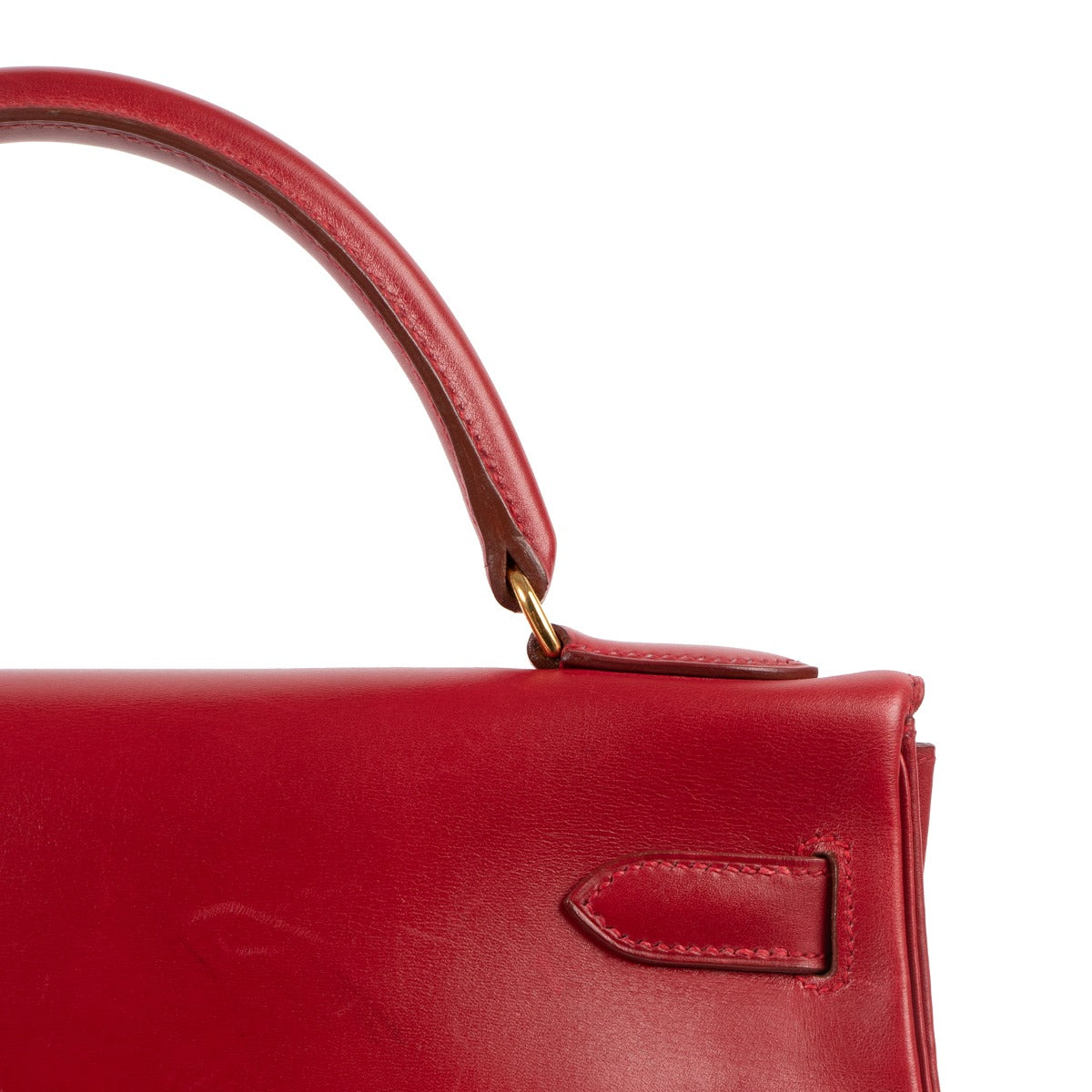 Hermès Vintage Kelly 32 Rouge Vif Tadelakt Gold Hardware