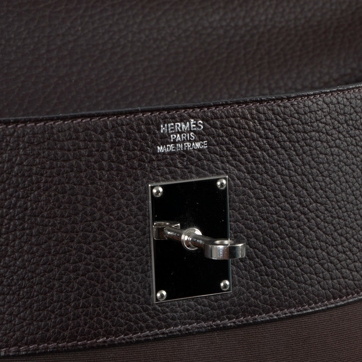 Second hand Hermès Kelly 50 Voyage Ebene Fjord Canvas Palladium Hardware at Labellov