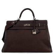 Hermès Kelly 50 Voyage Ebene Fjord Canvas Palladium Hardware