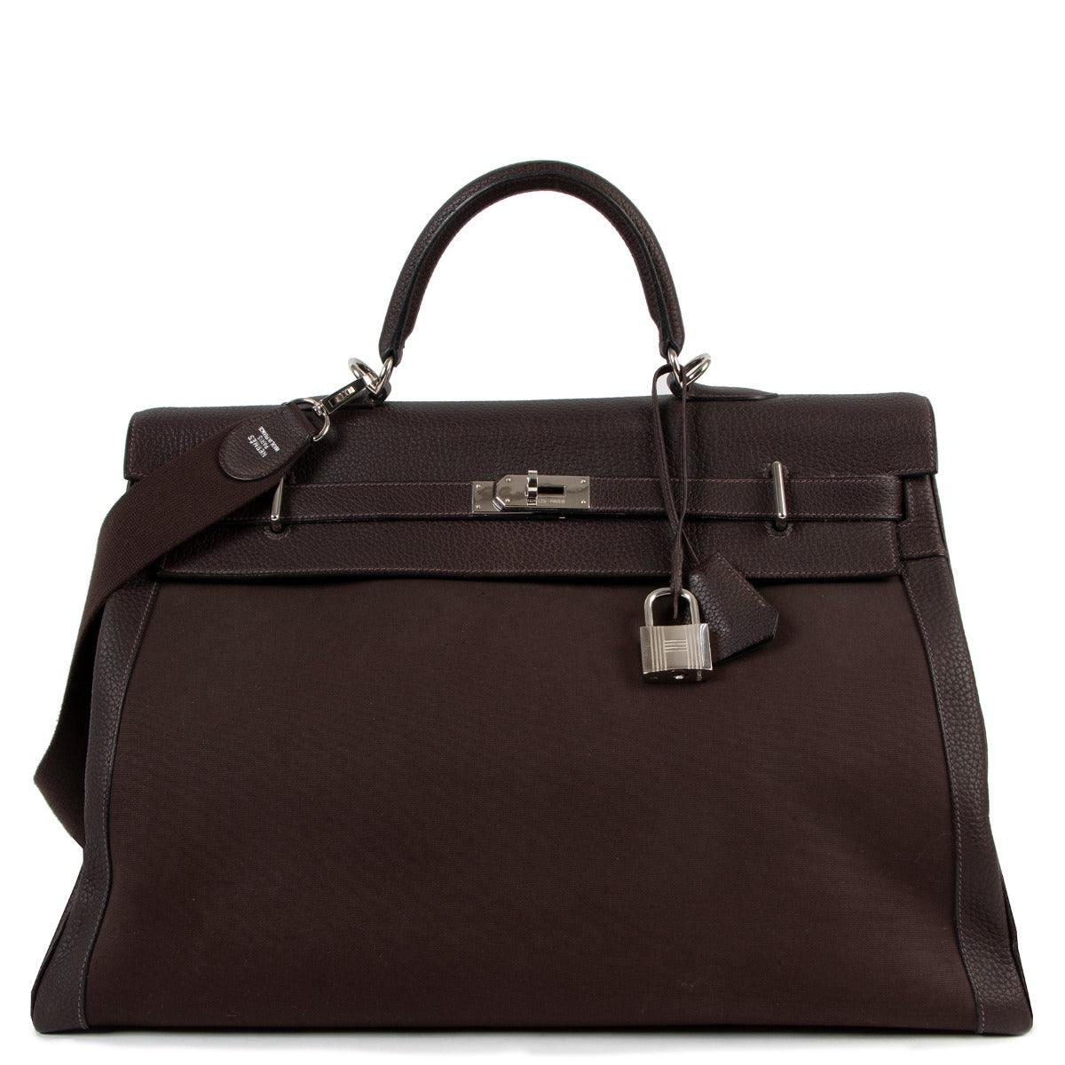Hermès Kelly 50 Voyage Ebene Fjord Canvas Palladium Hardware