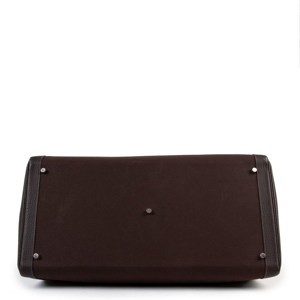 Second hand Hermès Kelly 50 Voyage Ebene Fjord Canvas Palladium Hardware at Labellov