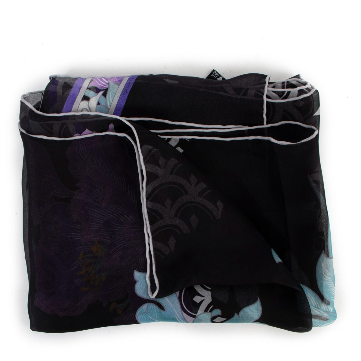 Leonard Black Floral Print Silk Scarf