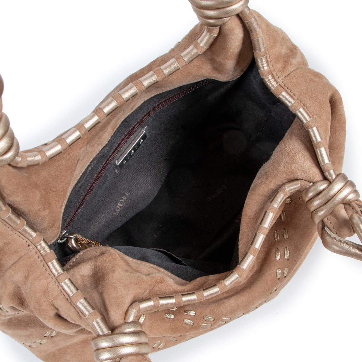 Buy online an authentic second hand Loewe Beige suede top handle bag in very good condition at labellov in Antwerp.