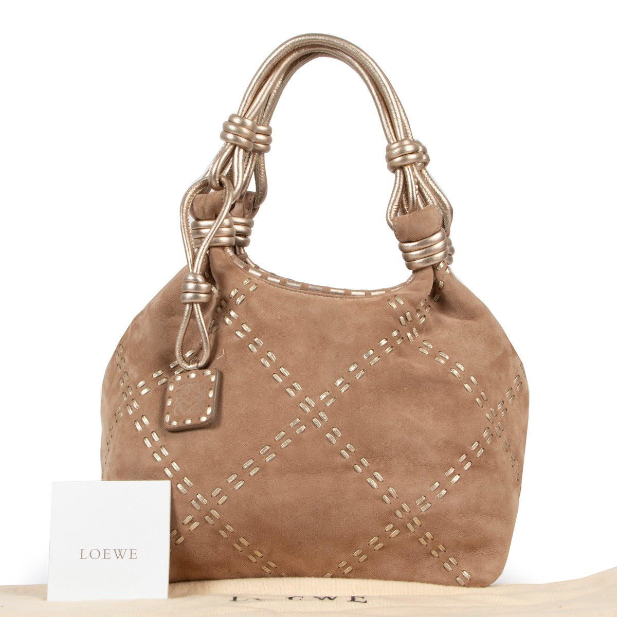 Buy online an authentic second hand Loewe Beige suede top handle bag in very good condition at labellov in Antwerp.