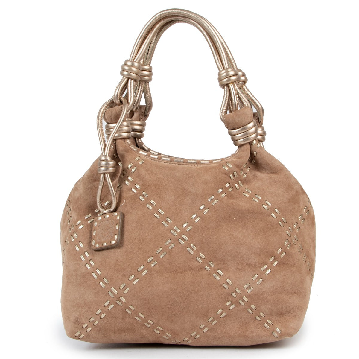 Buy online an authentic second hand Loewe Beige suede top handle bag in very good condition at labellov in Antwerp.
