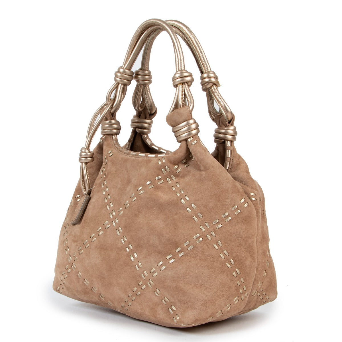 Buy online an authentic second hand Loewe Beige suede top handle bag in very good condition at labellov in Antwerp.