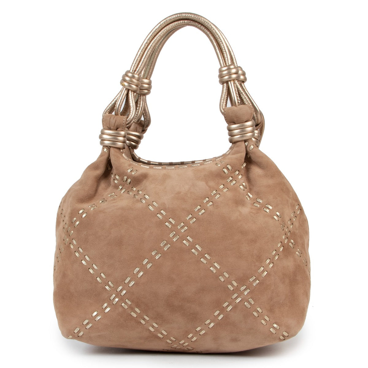 Buy online an authentic second hand Loewe Beige suede top handle bag in very good condition at labellov in Antwerp.