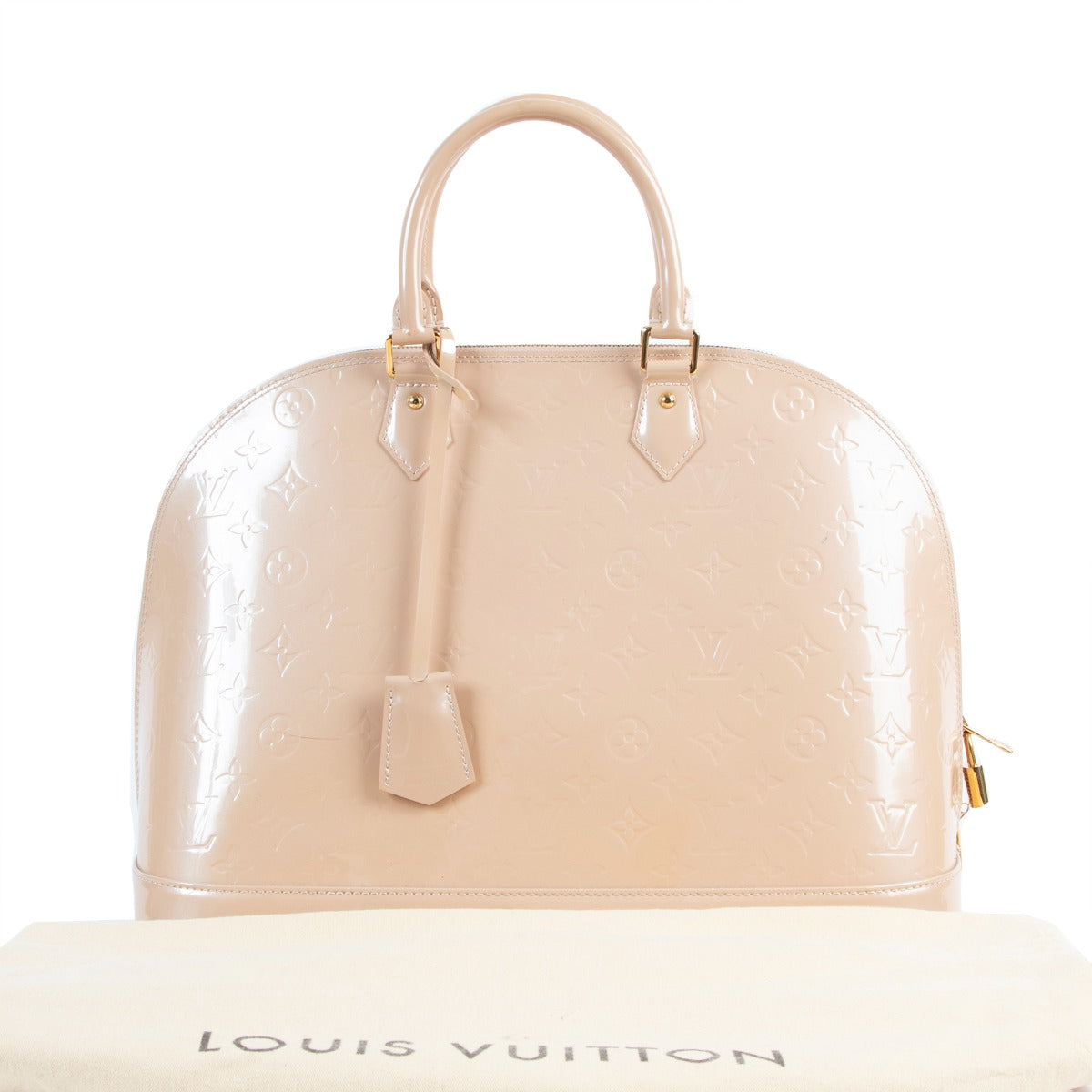 Buy authentic second hand Louis Vuitton Alma GM Monogram Vernis Blanc Corail in good condition at Labellov in Antwerp.
