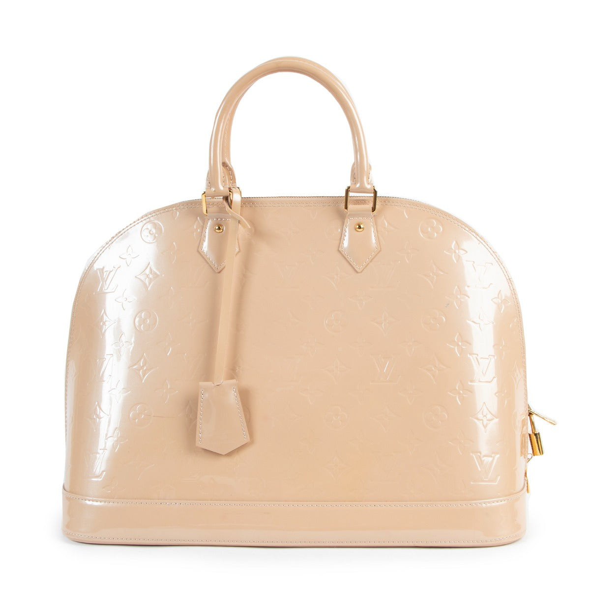 Buy authentic second hand Louis Vuitton Alma GM Monogram Vernis Blanc Corail in good condition at Labellov in Antwerp.