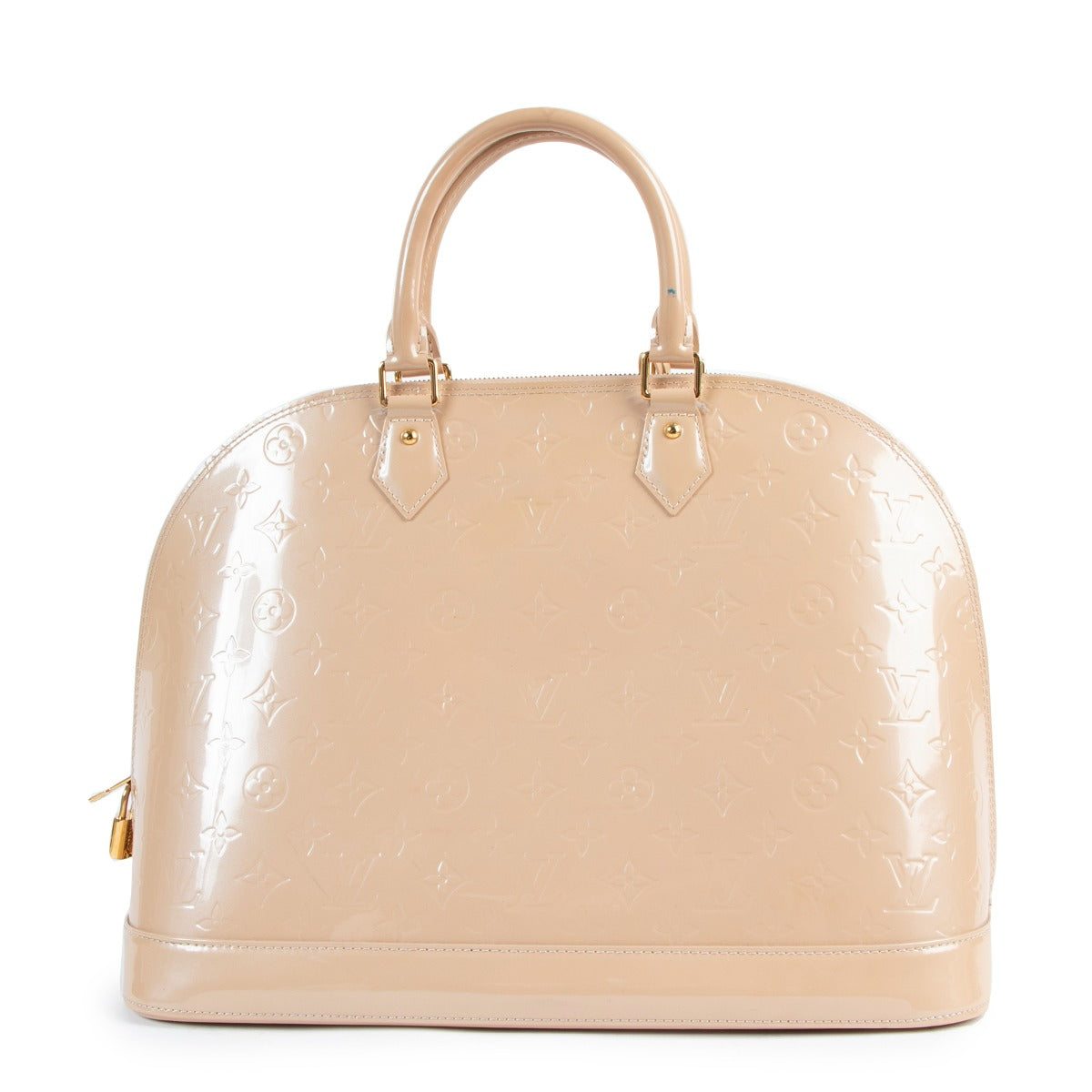 Buy authentic second hand Louis Vuitton Alma GM Monogram Vernis Blanc Corail in good condition at Labellov in Antwerp.