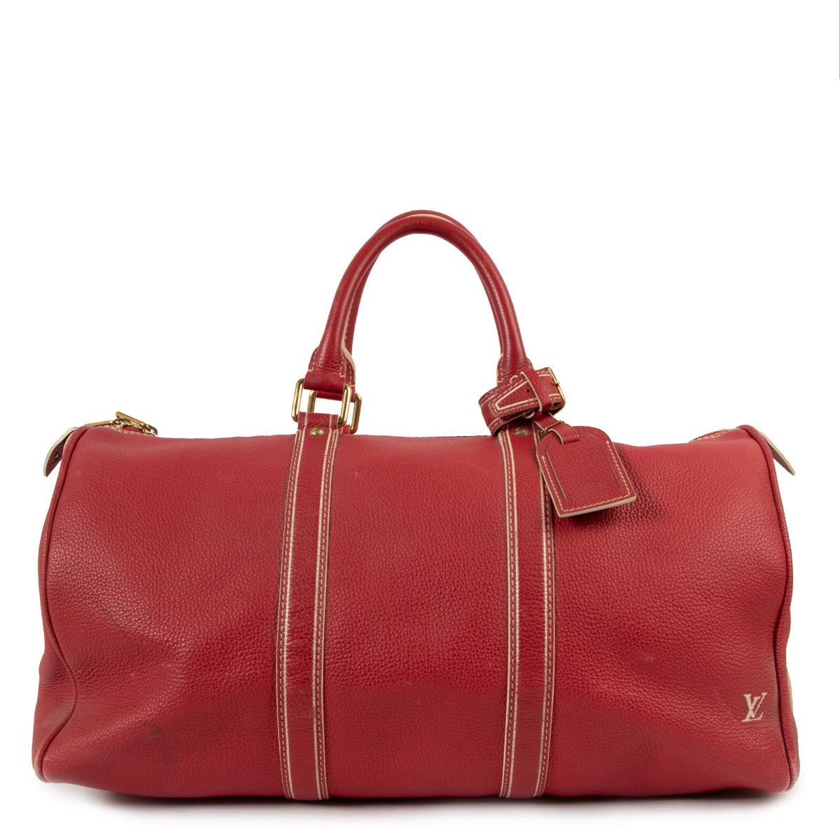 Louis Vuitton Keepall 50 Tobago Red Leather Travel Bag