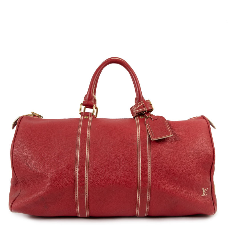 Louis Vuitton Keepall 50 Tobago Red Leather Travel Bag