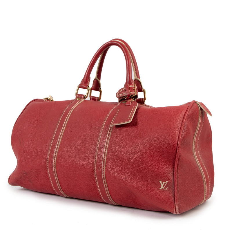Louis Vuitton Keepall 50 Tobago Red Leather Travel Bag