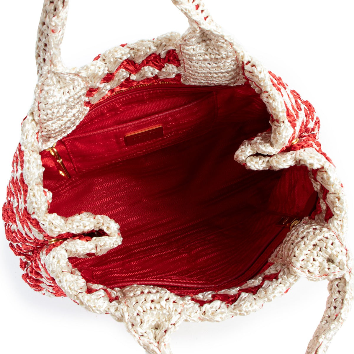 Prada Red Raffia Crochet Canapa Tote Bag