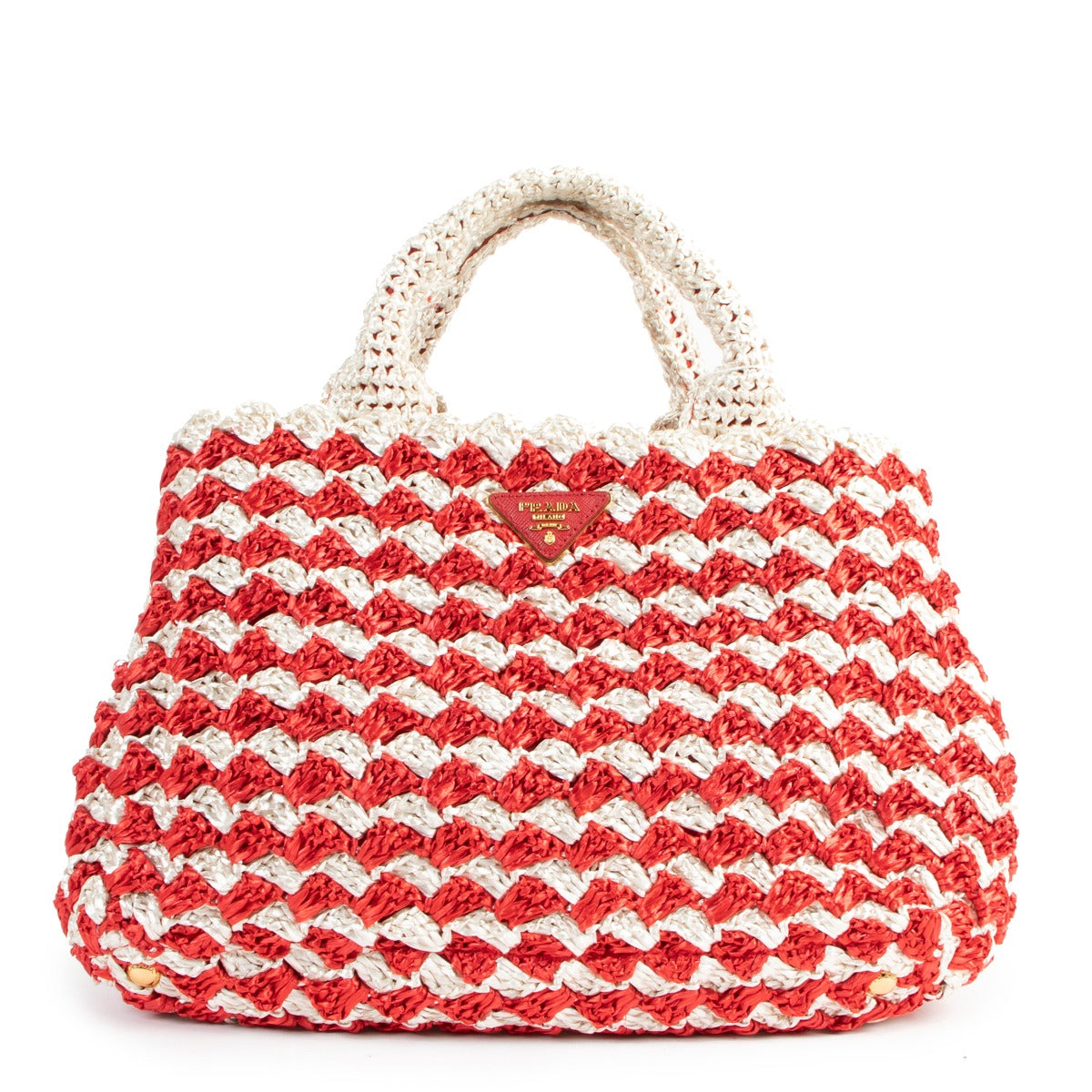 Prada Red Raffia Crochet Canapa Tote Bag