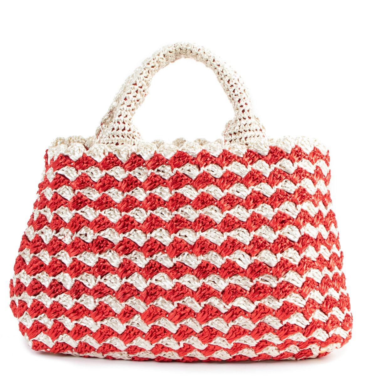 Prada Red Raffia Crochet Canapa Tote Bag