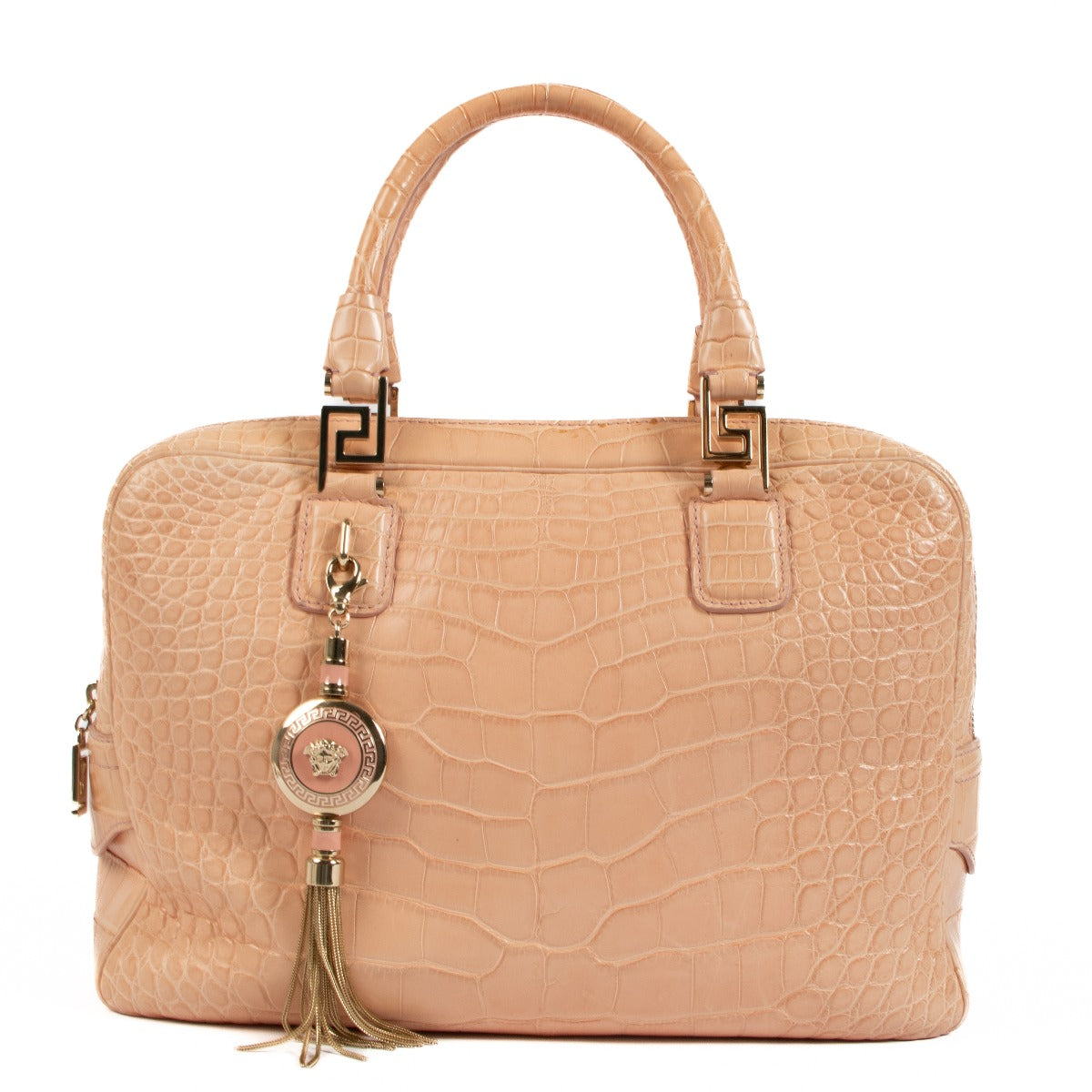 Versace Coral Pink Croc Vanitas Demetra Bag