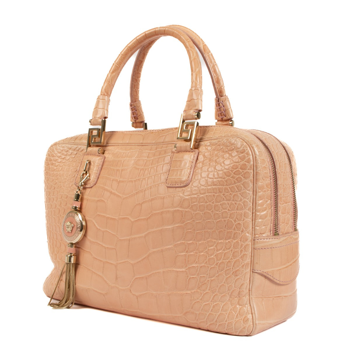 Versace Coral Pink Croc Vanitas Demetra Bag