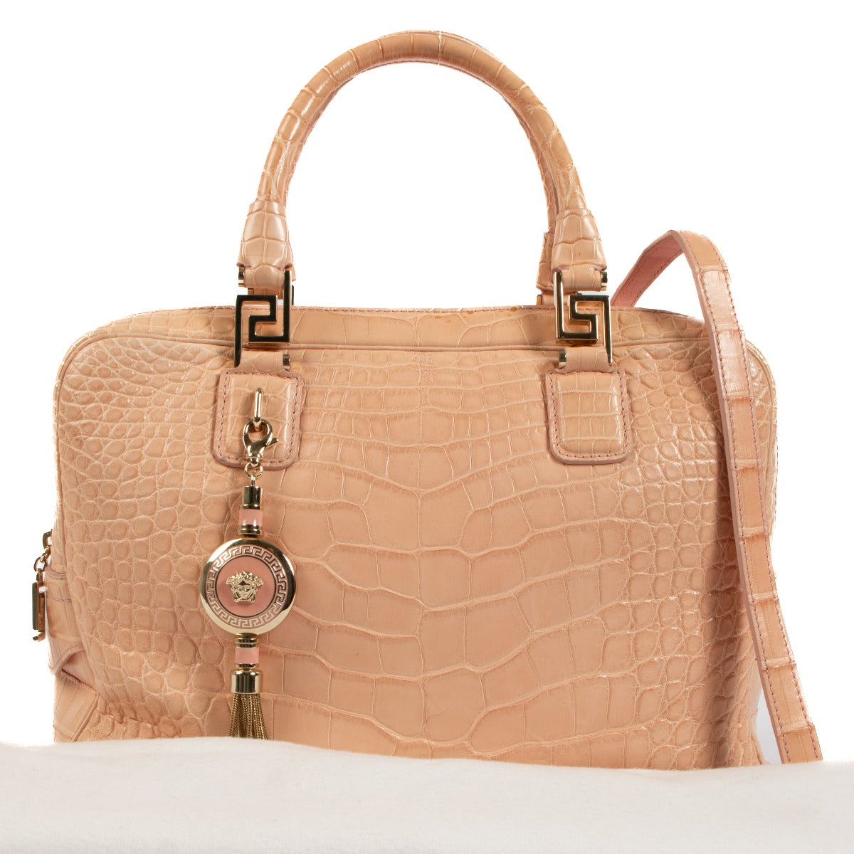 Versace Coral Pink Croc Vanitas Demetra Bag