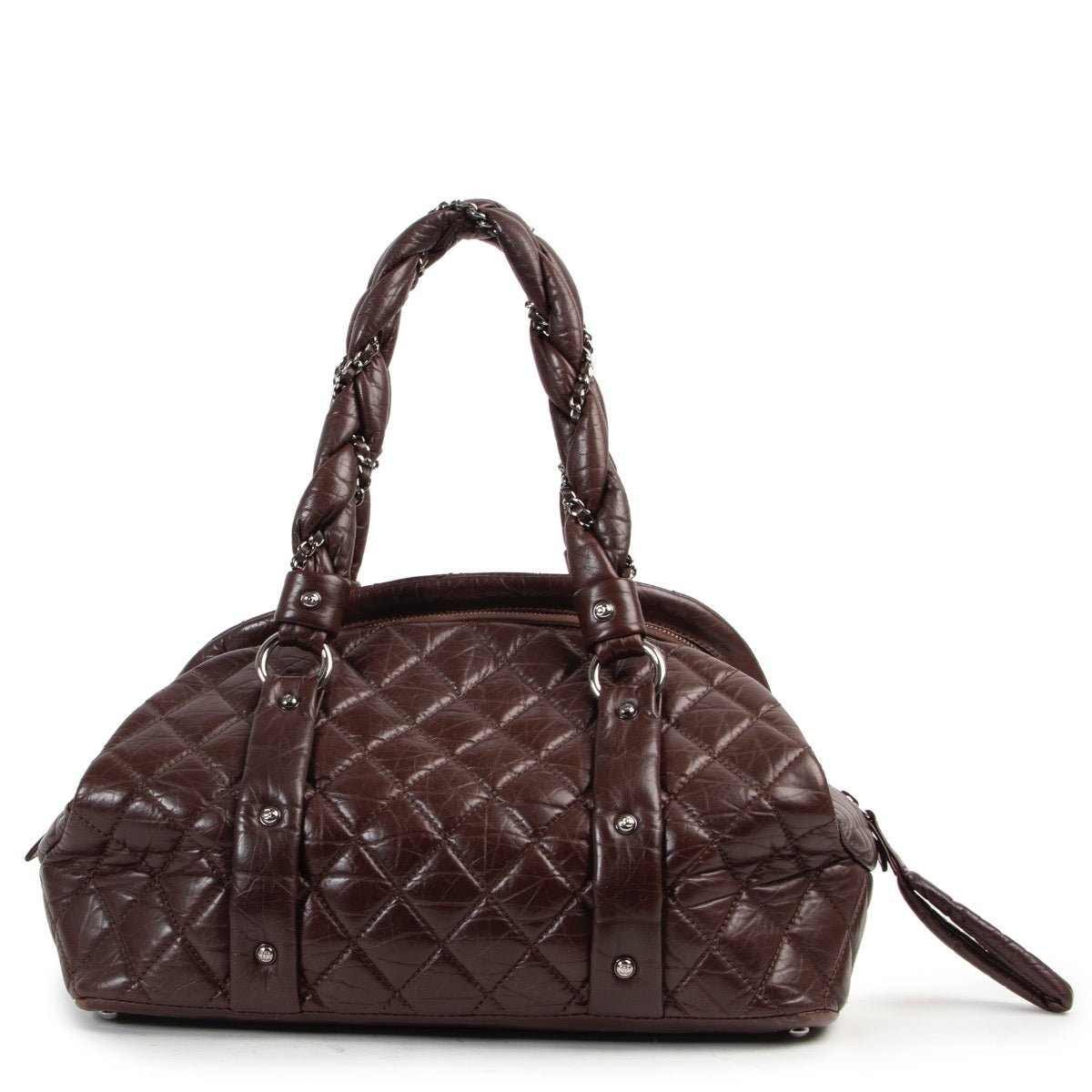 Shop safe online 100% authentic second hand Chanel Burgundy Quilted Leather Lady Braid Bowler Shoulder Bag in very good condition at the right price at Labellov in Antwerp.
