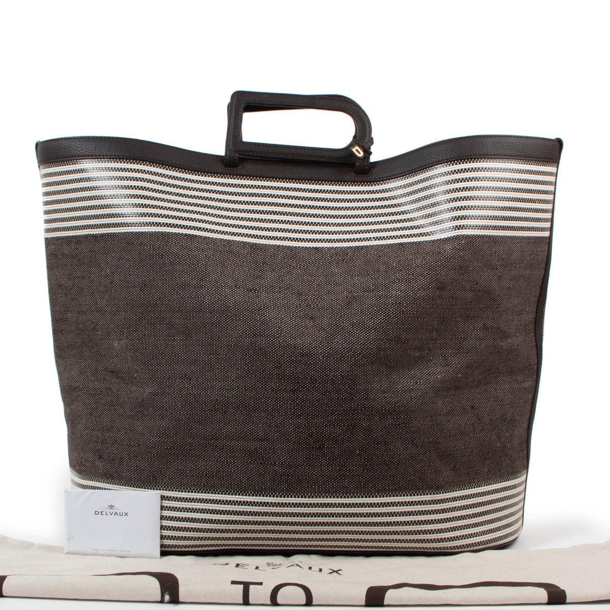 Buy an authentic original Delvaux D To D XL Toile Sangle Taurillon Ebène Tote Bag in very good condition at Labellov Antwerp.