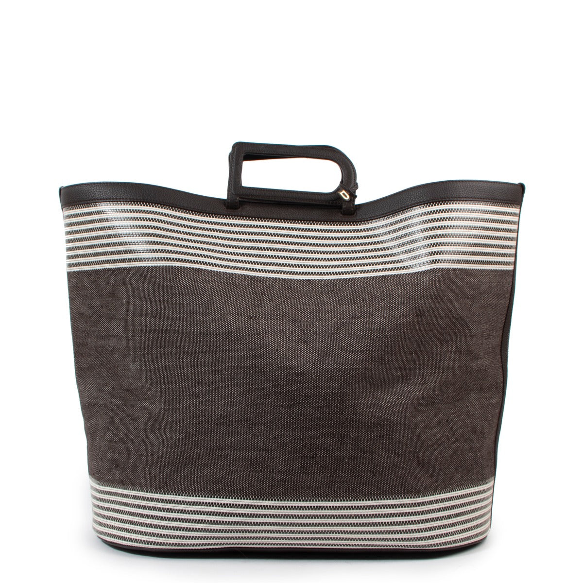 Buy an authentic original Delvaux D To D XL Toile Sangle Taurillon Ebène Tote Bag in very good condition at Labellov Antwerp.