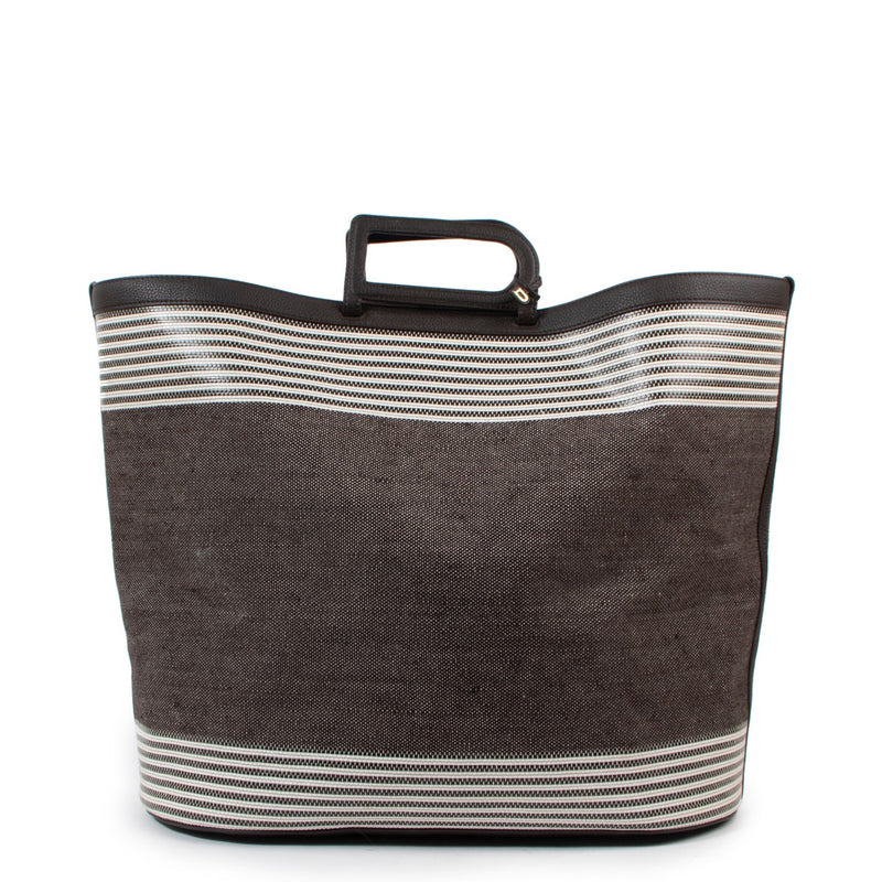 Buy an authentic original Delvaux D To D XL Toile Sangle Taurillon Ebène Tote Bag in very good condition at Labellov Antwerp.