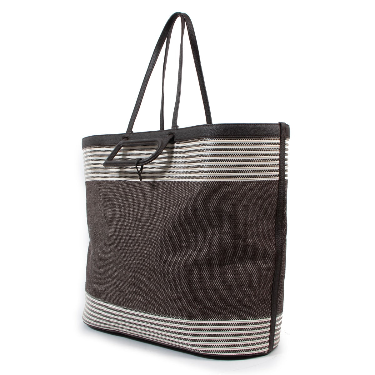 Buy an authentic original Delvaux D To D XL Toile Sangle Taurillon Ebène Tote Bag in very good condition at Labellov Antwerp.